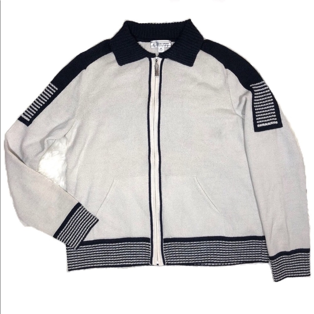St John Marie Gray winter Ivory Navy Zip Knit